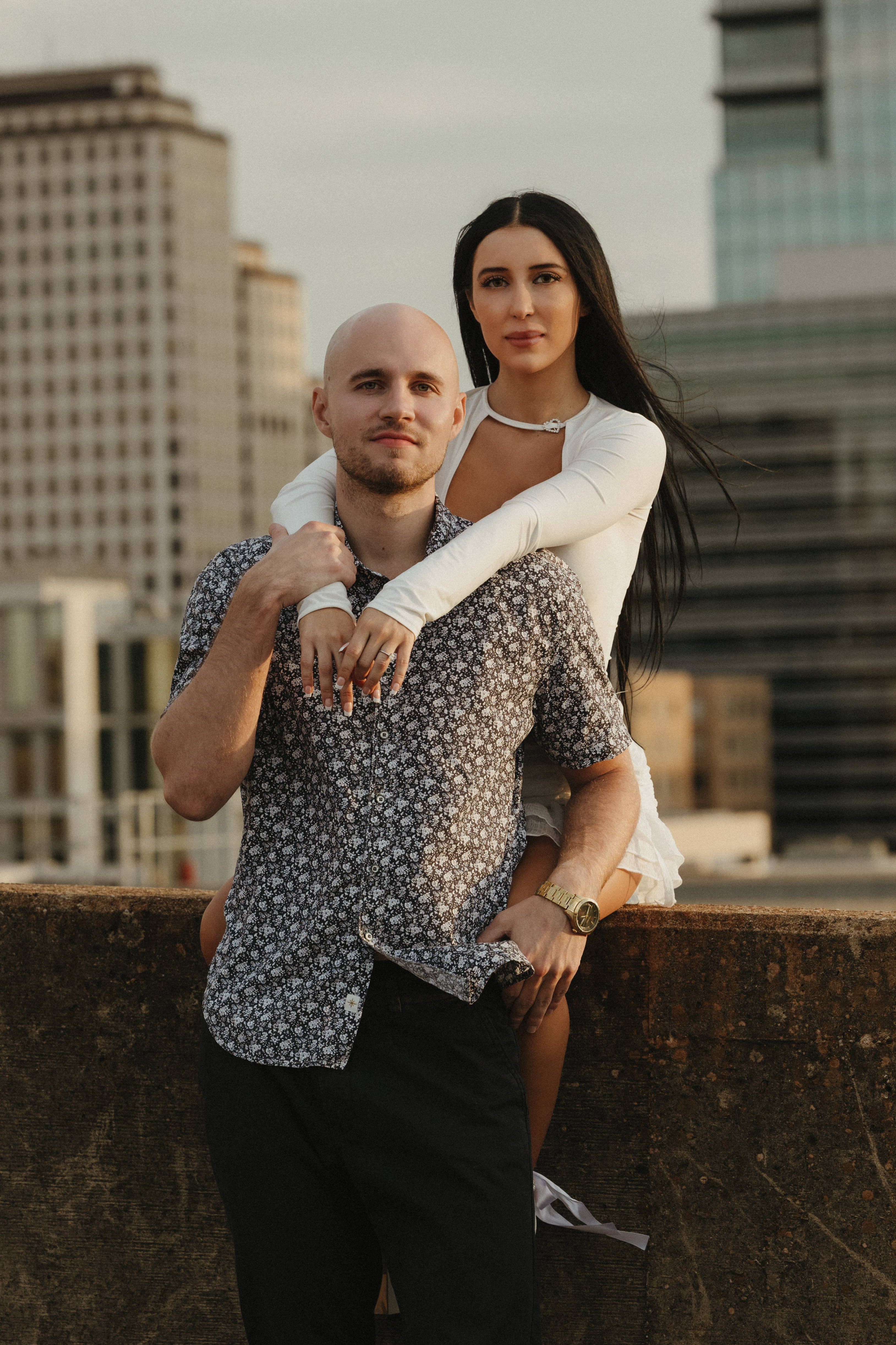 Downtown Austin Texas Rooftop Engagement Photoshoot